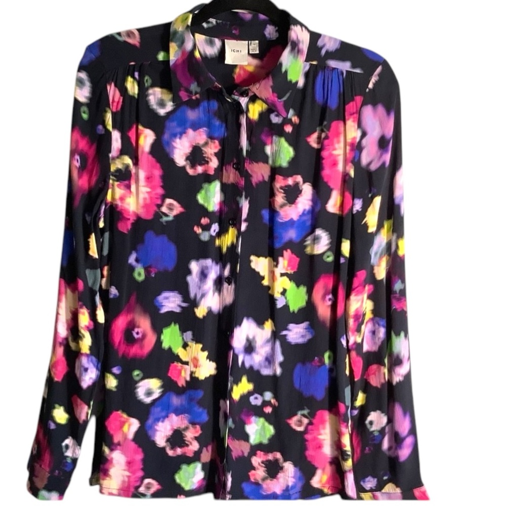 ICHI IHPATRIA Floral Black Multicolored Button Down Blouse size 38…